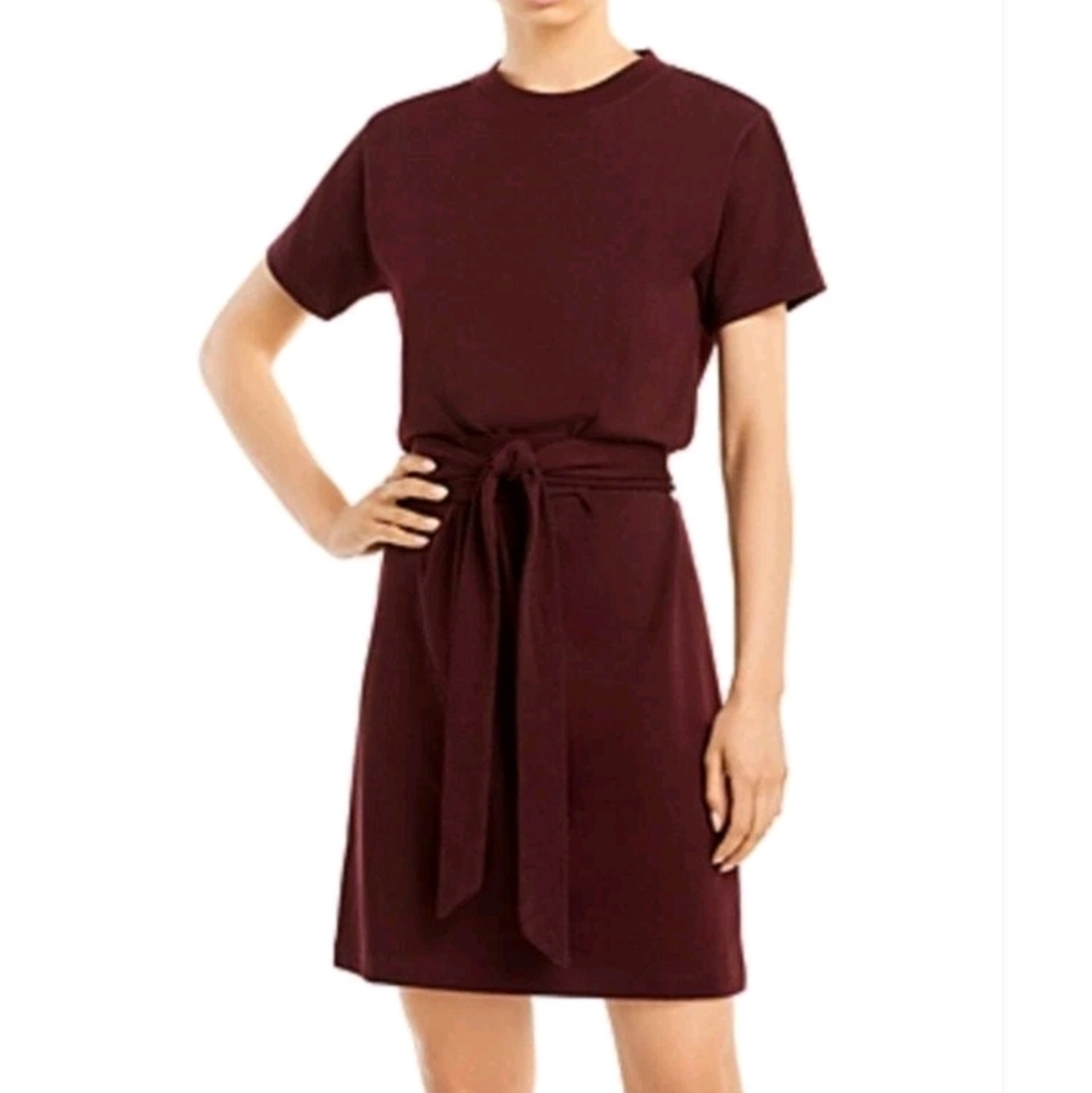 Vince Maroon Tie Waist Short Sleeve 100% Cotton Dress‎ XL